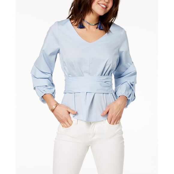 Ultra Flirt Juniors Ruffle Sleeved Tie Front Blouse - Picture 1 of 1